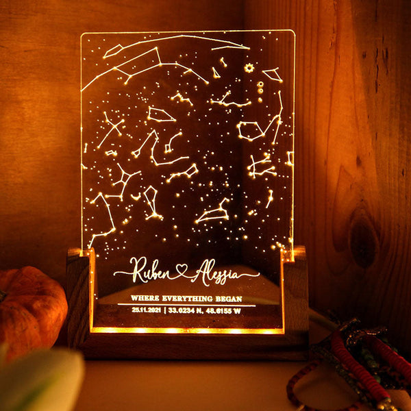 Personalized Constellation Chart Lamp - Gift Star Map on Night Light - Gift for Boyfriend