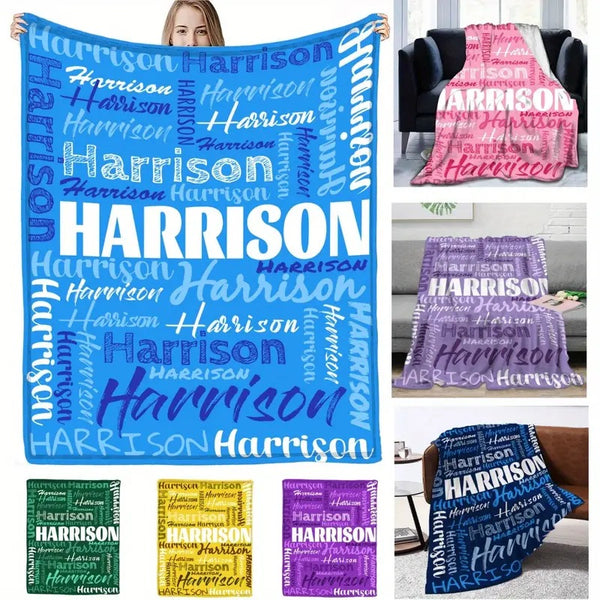 Personalized Name Throw Blanket, Contrast Color Design