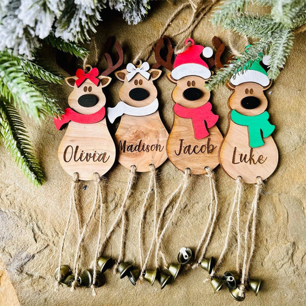 Custom Reindeer Christmas Ornament- Personalized Reindeer ornament with bells