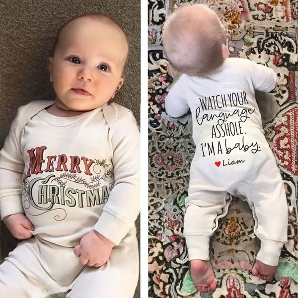 Merry Christmas Unisex Baby Outfit, Ugly Christmas Baby Outfit