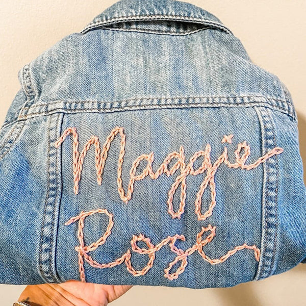 Custom Hand Embroidered ， Hand Lettered Denim Jacket Toddler, Kid Sizes