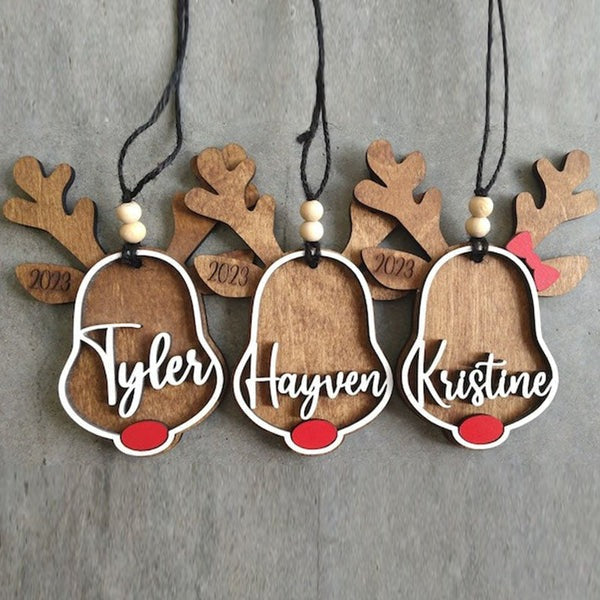 Personalized Reindeer Ornament | Personalized Rudolph Wooden Ornaments