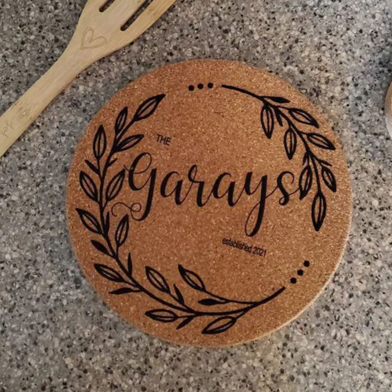 Personalized Cork Hot Plate Cork Pot Holder with Name Round Hot Dish Placemat