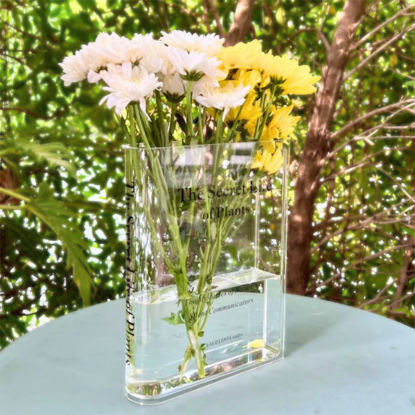 Acrylic Book Vase for Flowers Bookshelf Decor