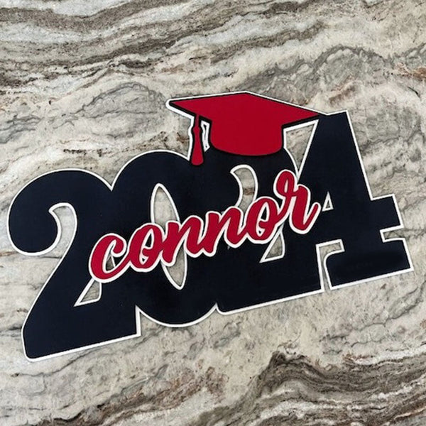 Deluxe Grad Sign, Personalized Name, Graduation Cap Wood Sign