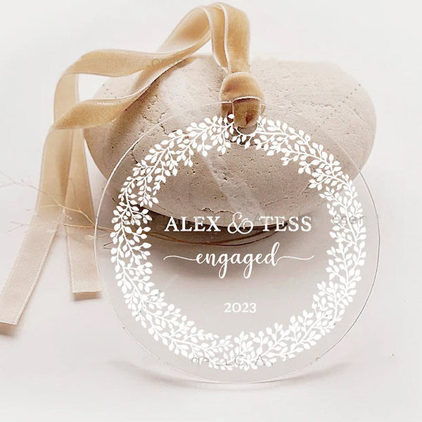 Acrylic Engaged Ornament Engagement Ornament Gift Engagement Party Gift Personalized Engagement Gift