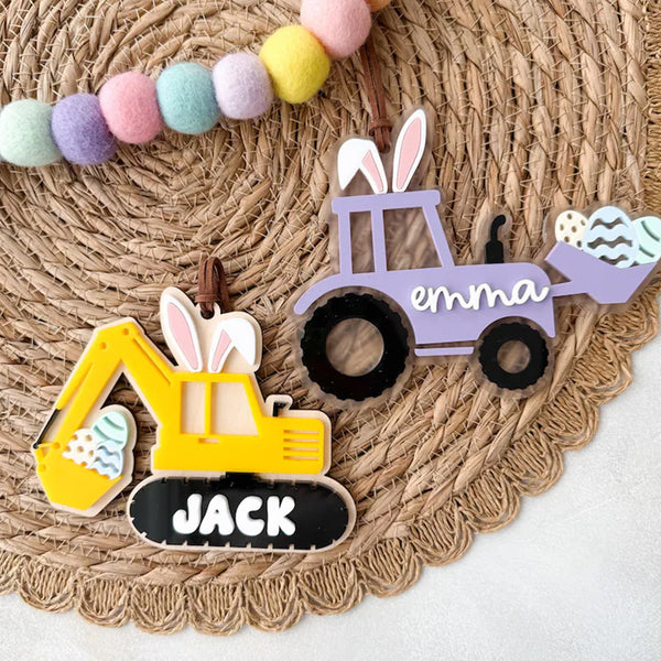 Easter Basket Tag I Personalized Name Tag I Digger Tractor Name Tag