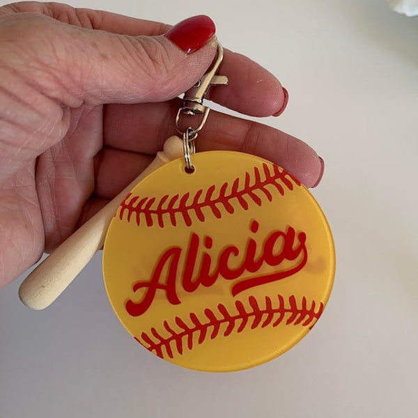 Personalized Sport Bag Keychain Softball Baseball Keychain Bag Name tag