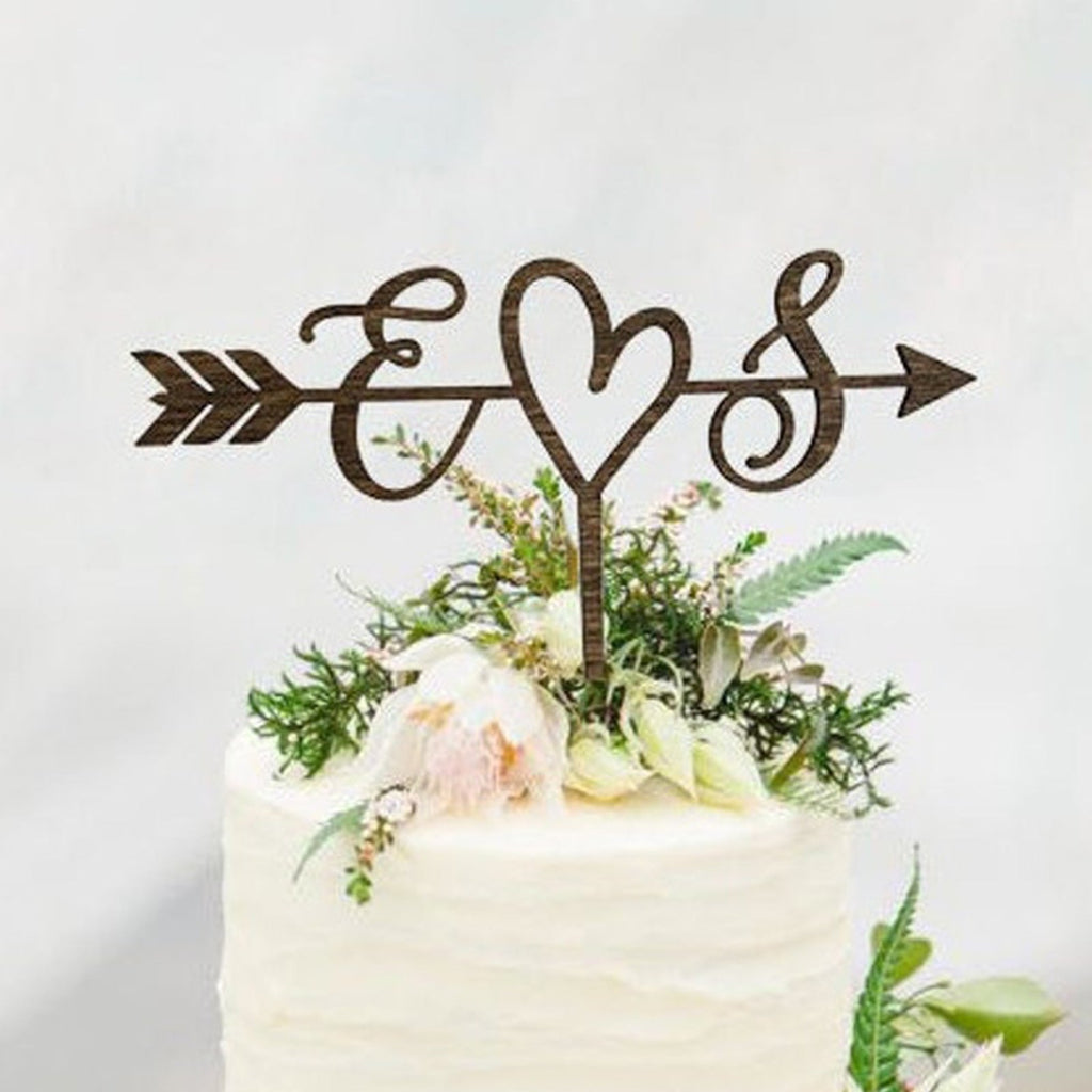 Rustic Wedding Arrow Cake Topper | Decoration | Beach wedding | Bridal Shower | Initials Cake Topper