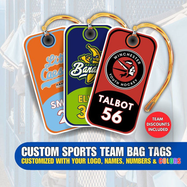 Custom Sports Team Bag Tag, Bag Tags for Football, Hockey, Baseball, Basketball, Etc, Customized w/ Logo