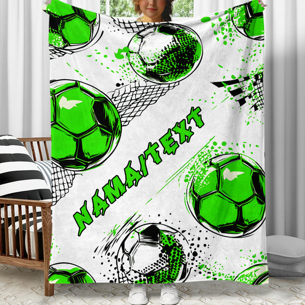 Personalized Soccer Theme Blanket, Custom Name Green Football Print