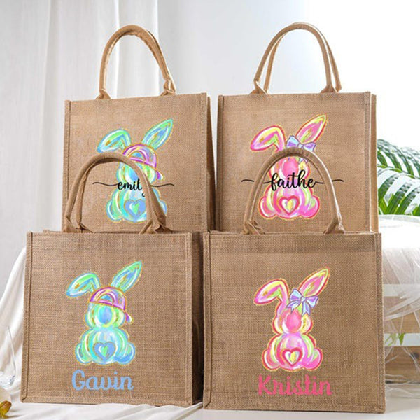 Personalized Easter Tote bag with Bunny,Easter Basket gift,Easter Bag with Name,Easter Gift