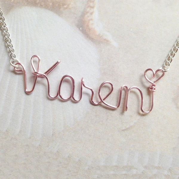 Name necklace, Personalized necklace, wire wrapped necklace name with heart