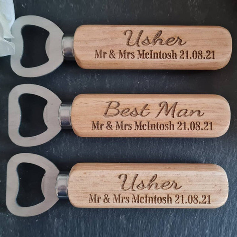 Personalised Wooden Bottle Opener Gift, Engraved Wedding Gift for Best man, Father of the Bride, Usher Groomsman