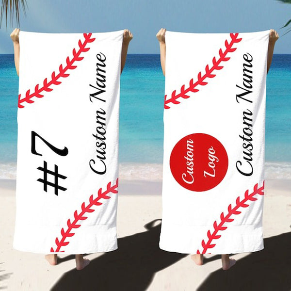 Personalized Beach Towel - Baseball Custom Towel - Custom Baseball