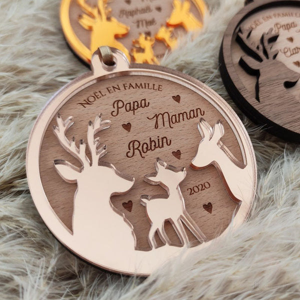 Personalized Christmas bauble - Deer family, doe, fawn - Family Christmas