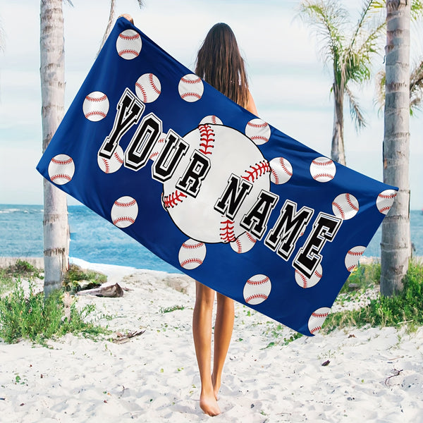 Name Customized Beach Towel, Baseball Pattern Personalized Beach Blanket