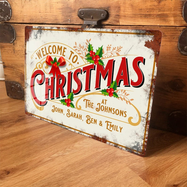 Personalised Christmas Sign Metal Wall Door Decor Traditional Family Festive Accessory Gift