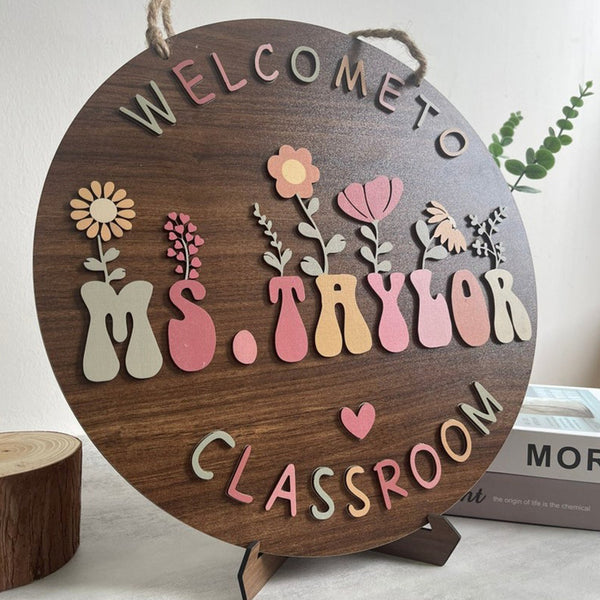 Teacher Name Sign For Classroom, Teacher Name Sign With Flowers