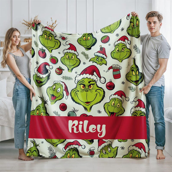 Custom Name Grinch Blanket, Cartoon Blanket For Boy and Girl