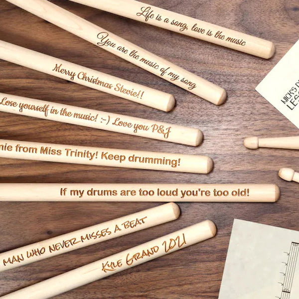 Pair of Custom Engraved Drum Sticks - Any name, Any Message, Personalised, Birthday, Best Man, Musician 5A Size