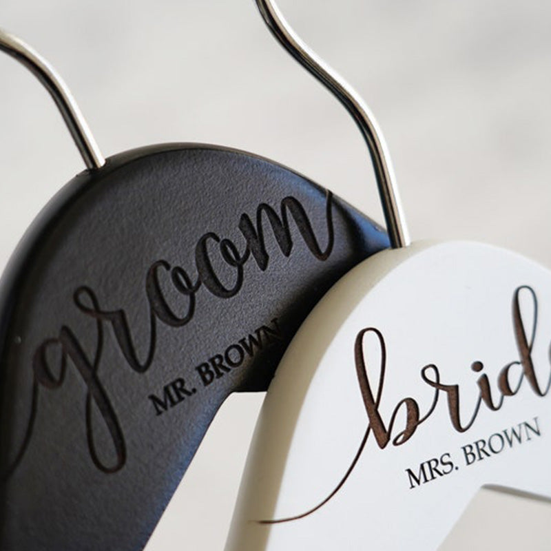 SET of 2 Personalized Hangers - Engraved Hangers for Bride & Groom - Wedding Gift