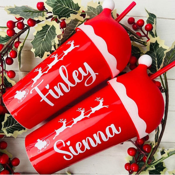 Personalised Christmas Tumbler, Christmas Cold Cup, Santa Hat Cup