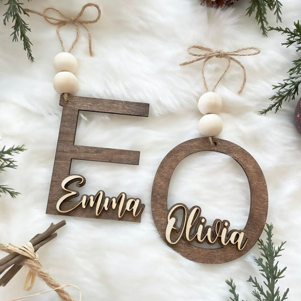 Personalized Name Wood Letter Christmas Ornament Laser Cut Christmas Decor Custom Name Ornament Bead Tags