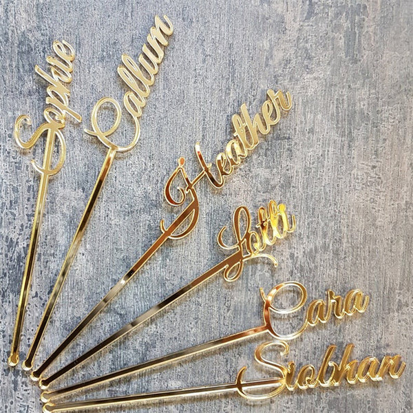 Drink stirrers gold Drink wedding stirrers Personalized swizzle sticks Name stirrers