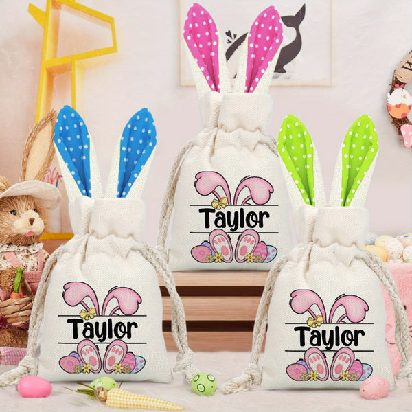 Custom Easter Bunny Sack - Personalized Rabbit Print Gift Bag with Name