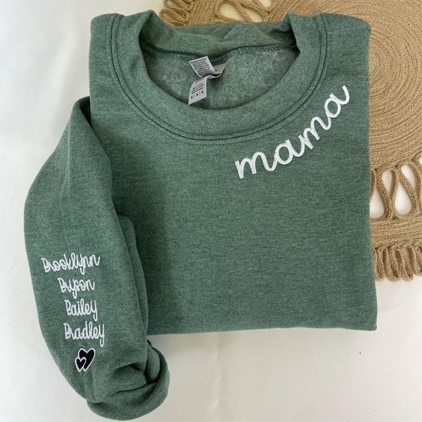 Custom Mama Sweatshirt with Kids Name on Sleeve