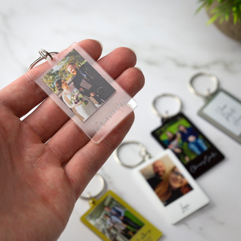 Personalised Photo Keyring Custom Message Keychain Boyfriend Girlfriend Valentines Music Love Birthday Wedding