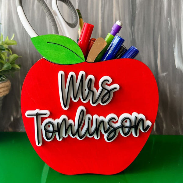 Apple Pen Holder,Teacher Wooden Apple,Personalized Teacher Appreciation Gift, Classmate Gift