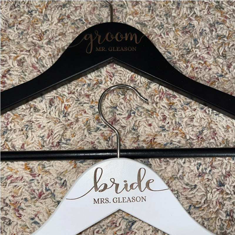 SET of 2 Personalized Hangers - Engraved Hangers for Bride & Groom - Wedding Gift