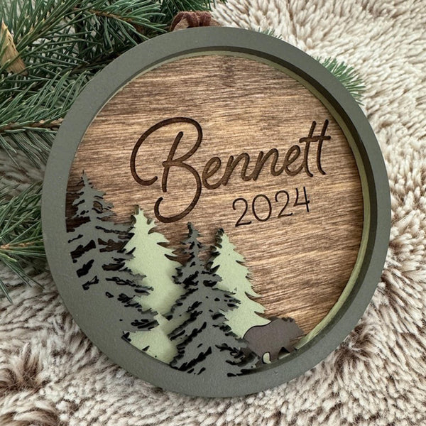 Personalized Christmas ornament | Bear | Forest | Baby's First Christmas