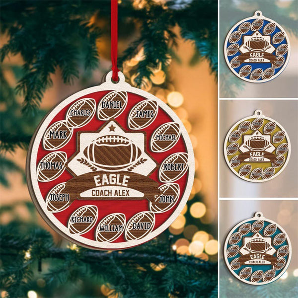 Personalized Football Layered Wood Ornament, Custom Football Christmas Tree Ornament