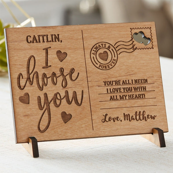 I Choose You Personalized Wood Postcard, Wood Keepsake