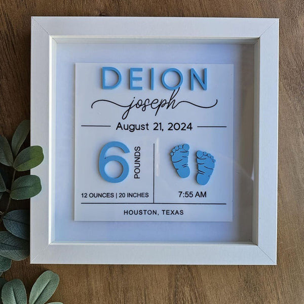 Baby Announcement Shadowbox, Personalized Baby Footprints