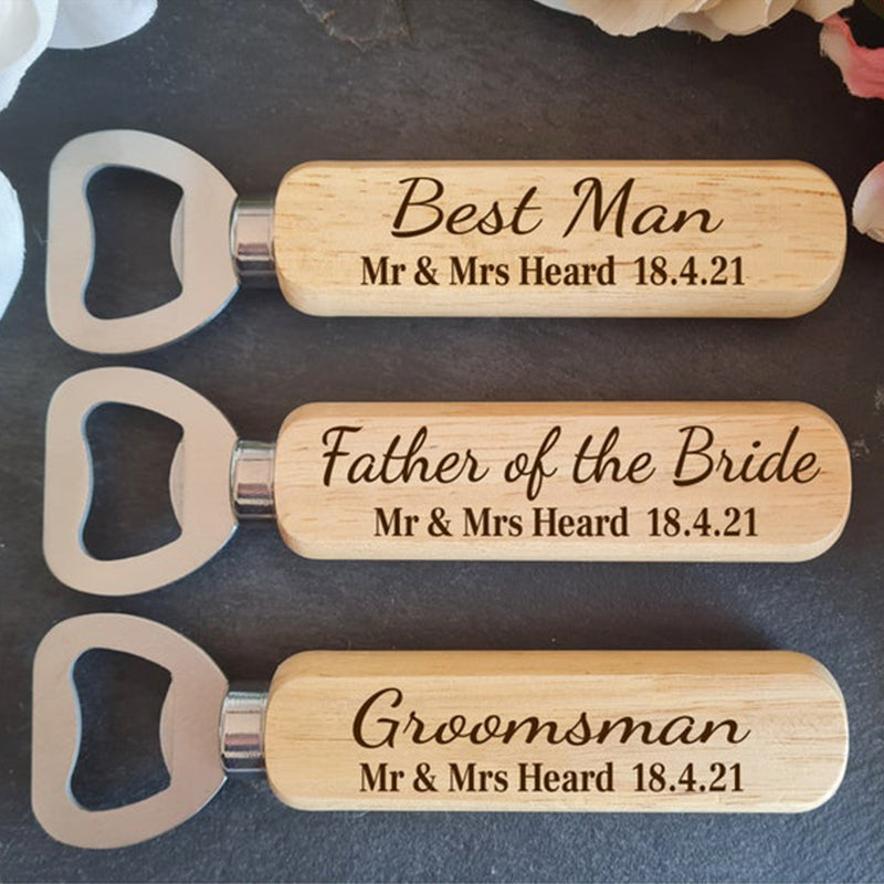 Personalised Wooden Bottle Opener Gift, Engraved Wedding Gift for Best man, Father of the Bride, Usher Groomsman