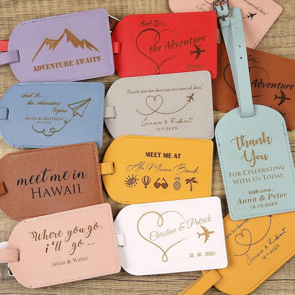 Set of 10 Bulk Wedding Favors for Guests, Personalized Couple Luggage Tags, Bridal Shower Gift, Party Favors