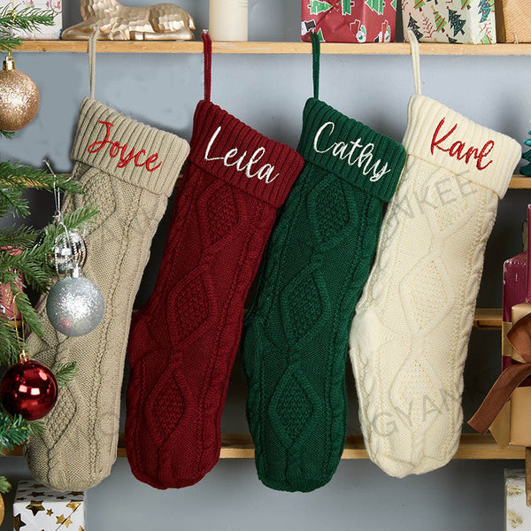 Custom Christmas Stocking with Name, Embroidered Knit Stocking, Monogram Christmas Stocking, Personalized Family Stocking, Holiday Decor