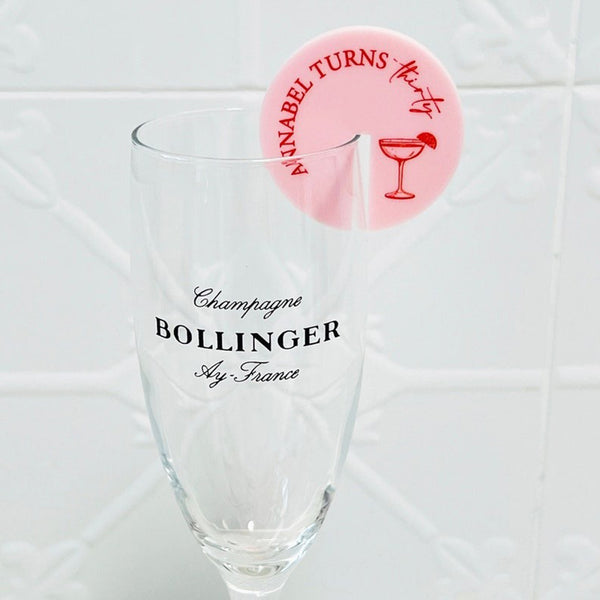 Round Cocktail Glass Hanging Drink Tag | Stemless Drink Tag