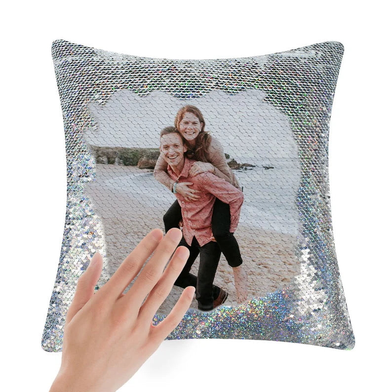 Custom Sequin Throw Pillow with Photo-Comfy Satin Cushion Covers