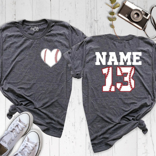 Baseball Heart Shirt With Custom Number And Name Baseball shirt