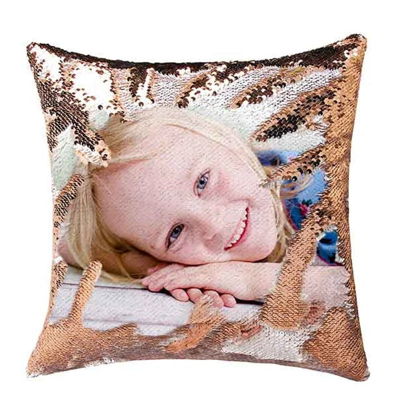 Custom Sequin Throw Pillow with Photo-Comfy Satin Cushion Covers