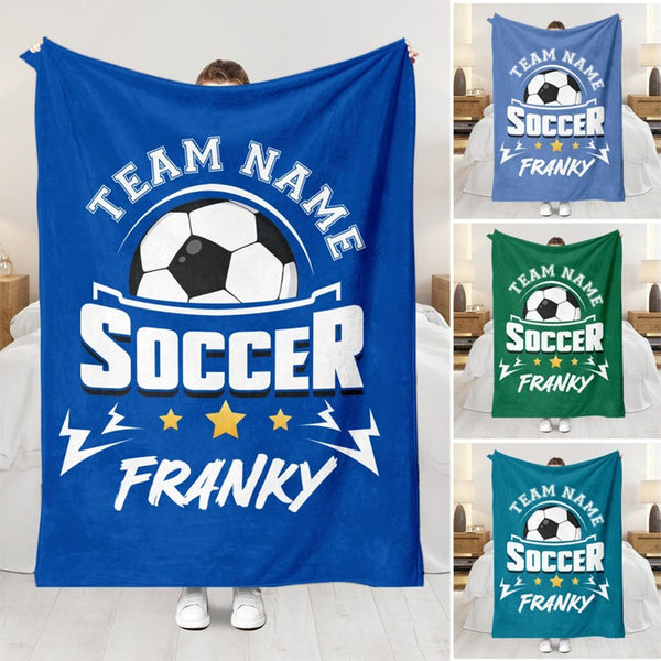 Personalized Soccer Blanket: Custom Name & Team Soft Sherpa Fleece Throw