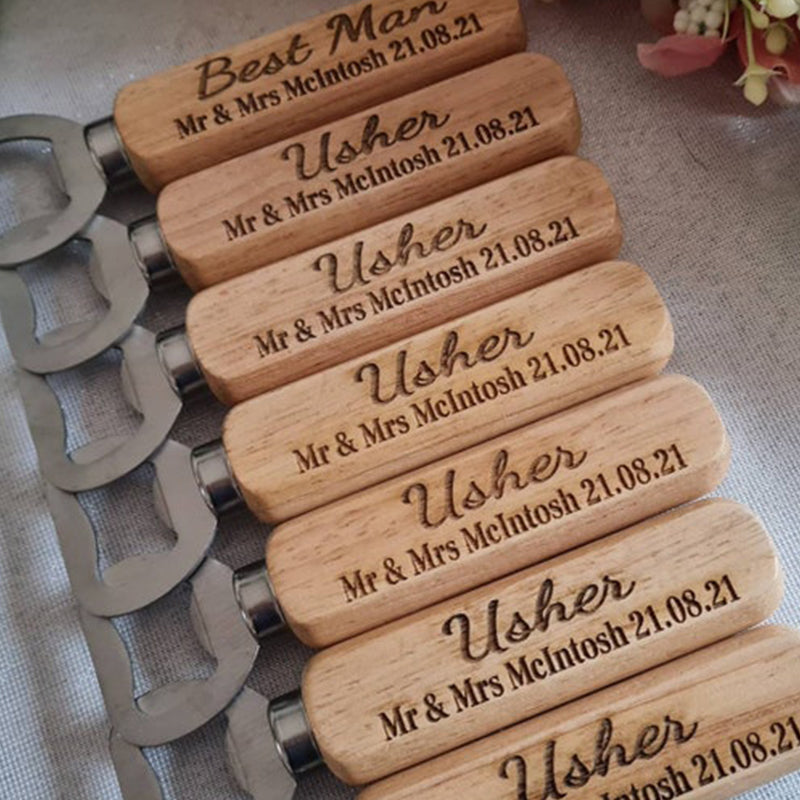 Personalised Wooden Bottle Opener Gift, Engraved Wedding Gift for Best man, Father of the Bride, Usher Groomsman