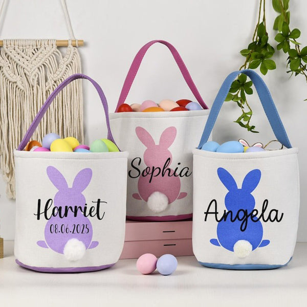 Kids Egg Hunt Bags, Personalized Easter Basket, Custom Name Bunny Basket