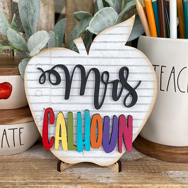 3D apple cut name sign classroom decor- teacher graduation gift Elementary school