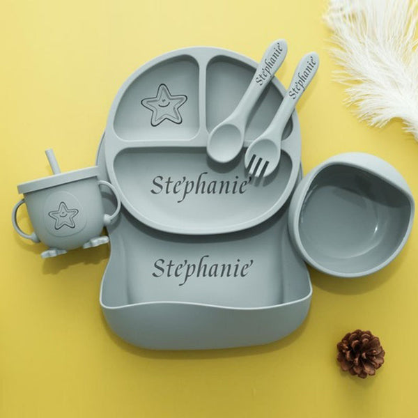 Personalized Silicone Baby Weaning Set | Engraved Silicone Bib